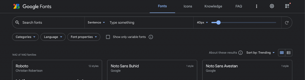 Google Fonts Homepage