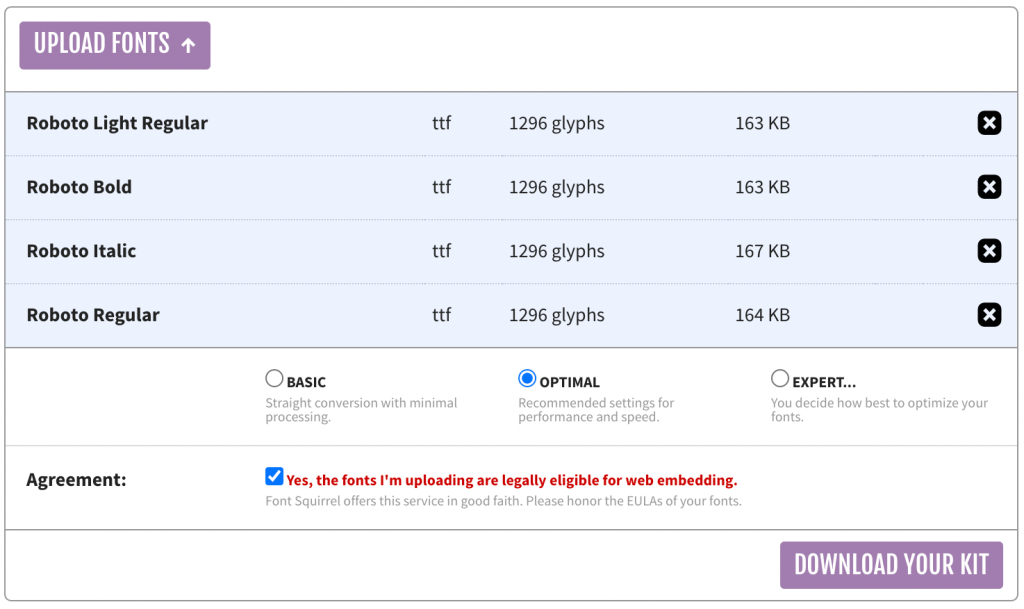 A screenshot of fonts to download from Font Squirrel