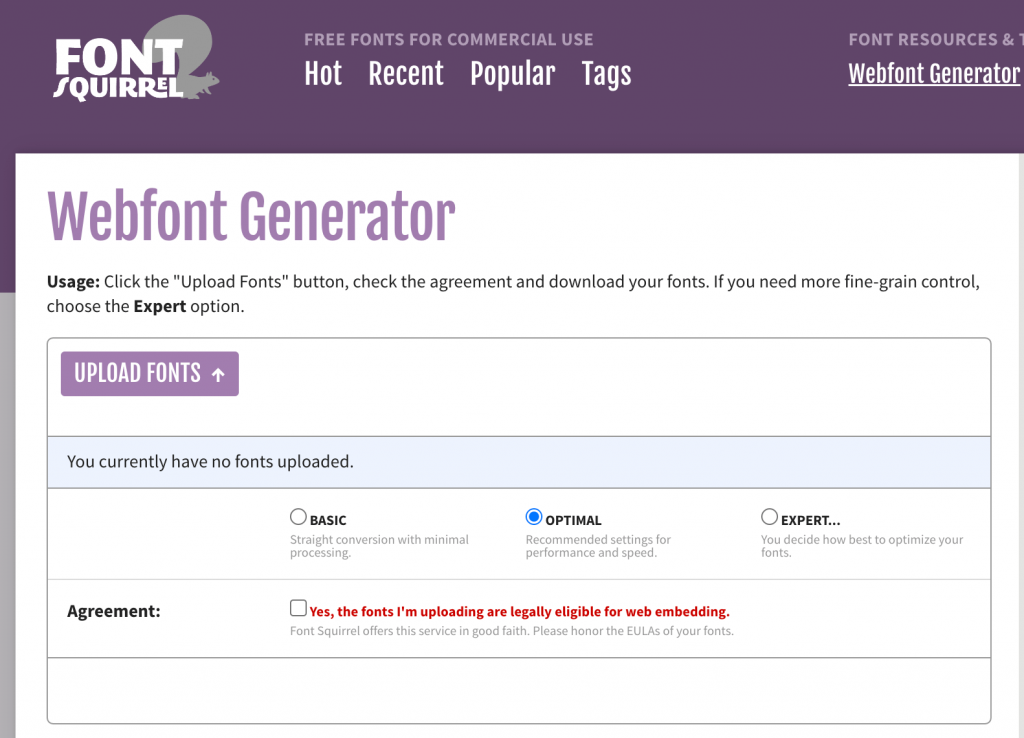 A screenshot of how to upload fonts to Font Squirrel