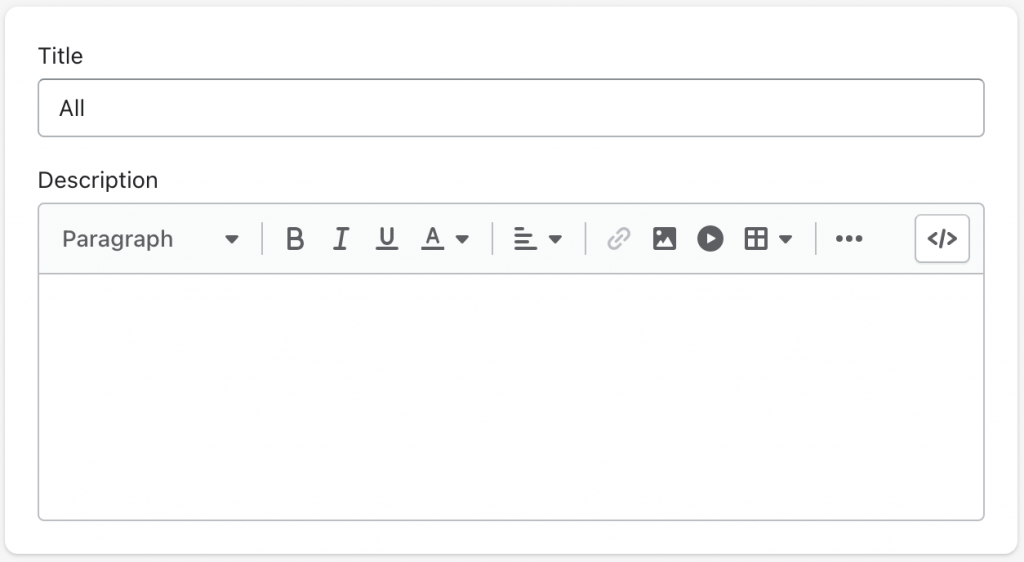 Screenshot of where to title a Shopify collection