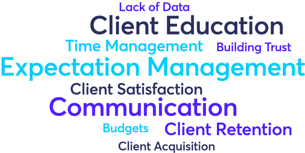 PPC Survey's results of the agency-client relationship word cloud