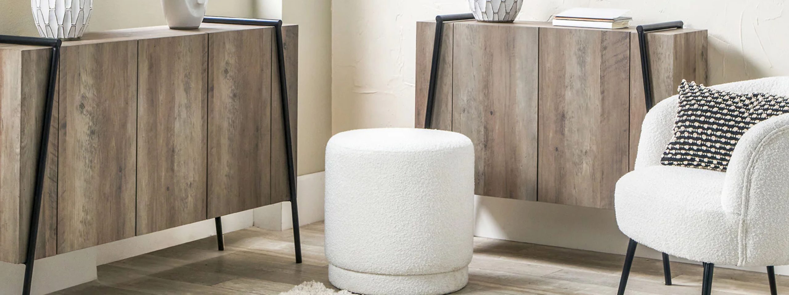 white chair and stool from ruma in a living room