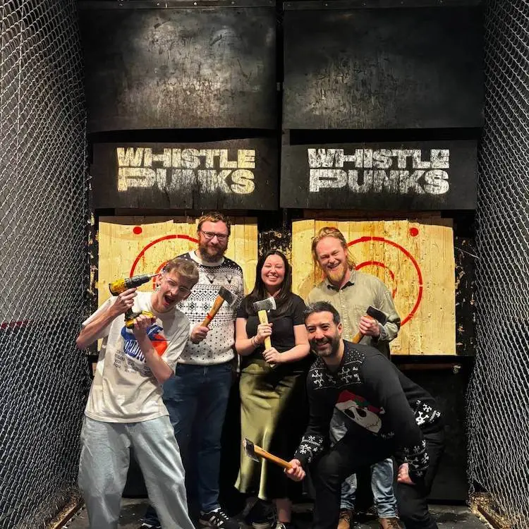 The Wonder Agency team axe throwing at Whistle Punks