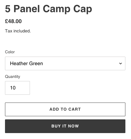 An example of a Shopify add to cart and buy now button