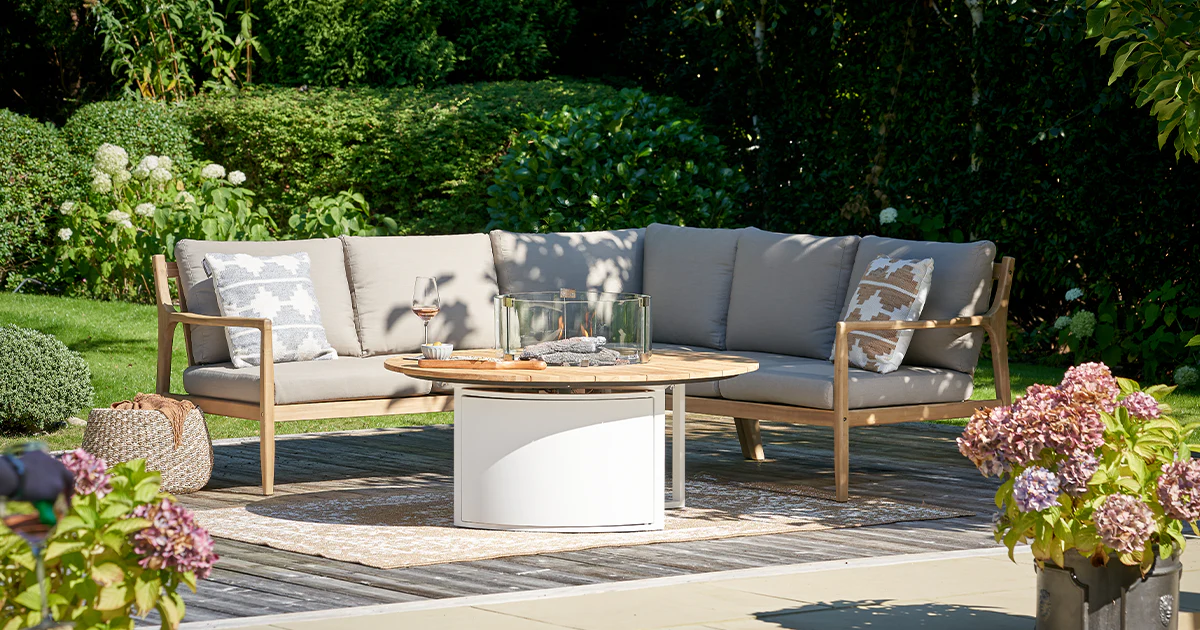 Outdoor sofa and table, featured on a case study on Wonder Agency's Shopify theme upgrade for Ruma