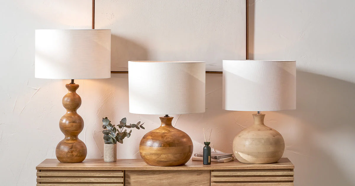 Three lamps on a sideboard, featured on a case study on Wonder Agency's Shopify theme upgrade for Ruma